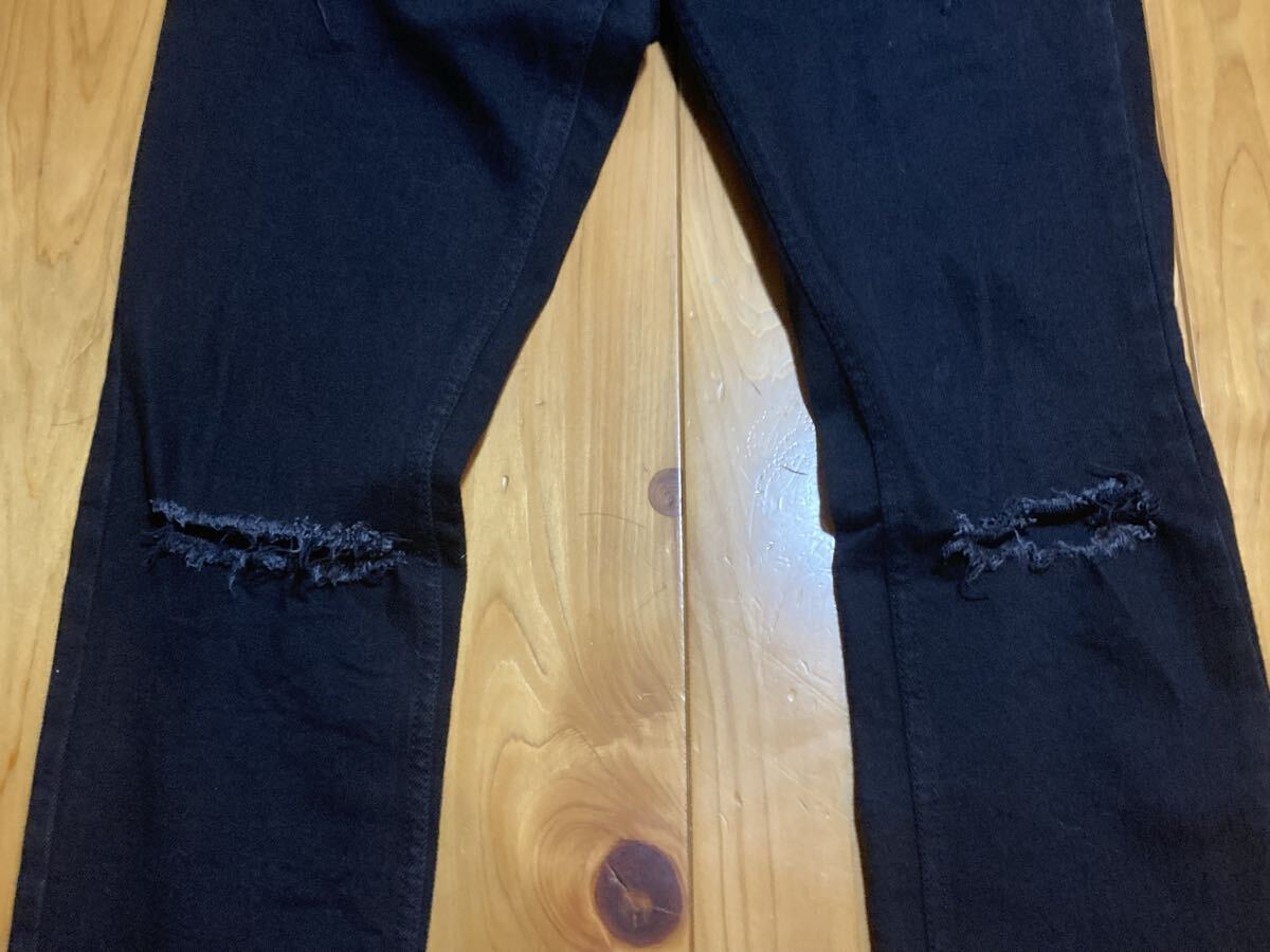 nnナンバーナインstudiousスキニーデニムブラック膝ダメージ加工ストレッチ スリム タイト黒_画像3