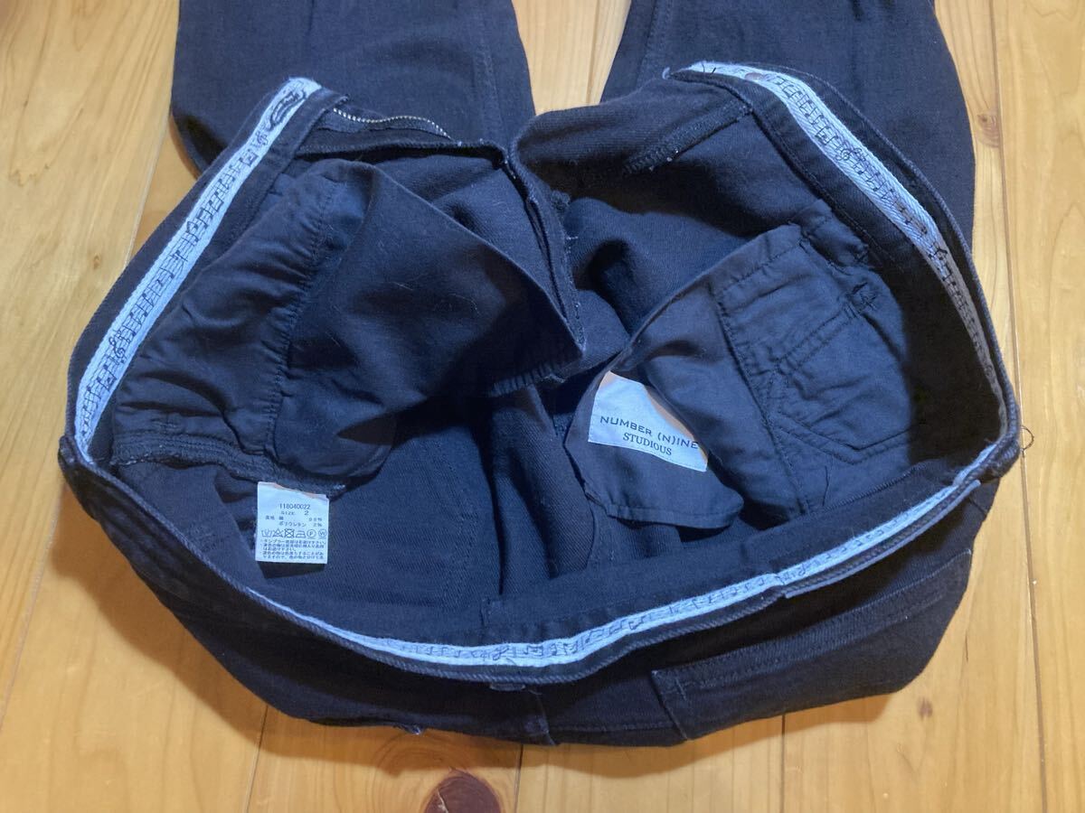 nnナンバーナインstudiousスキニーデニムブラック膝ダメージ加工ストレッチ スリム タイト黒_画像7