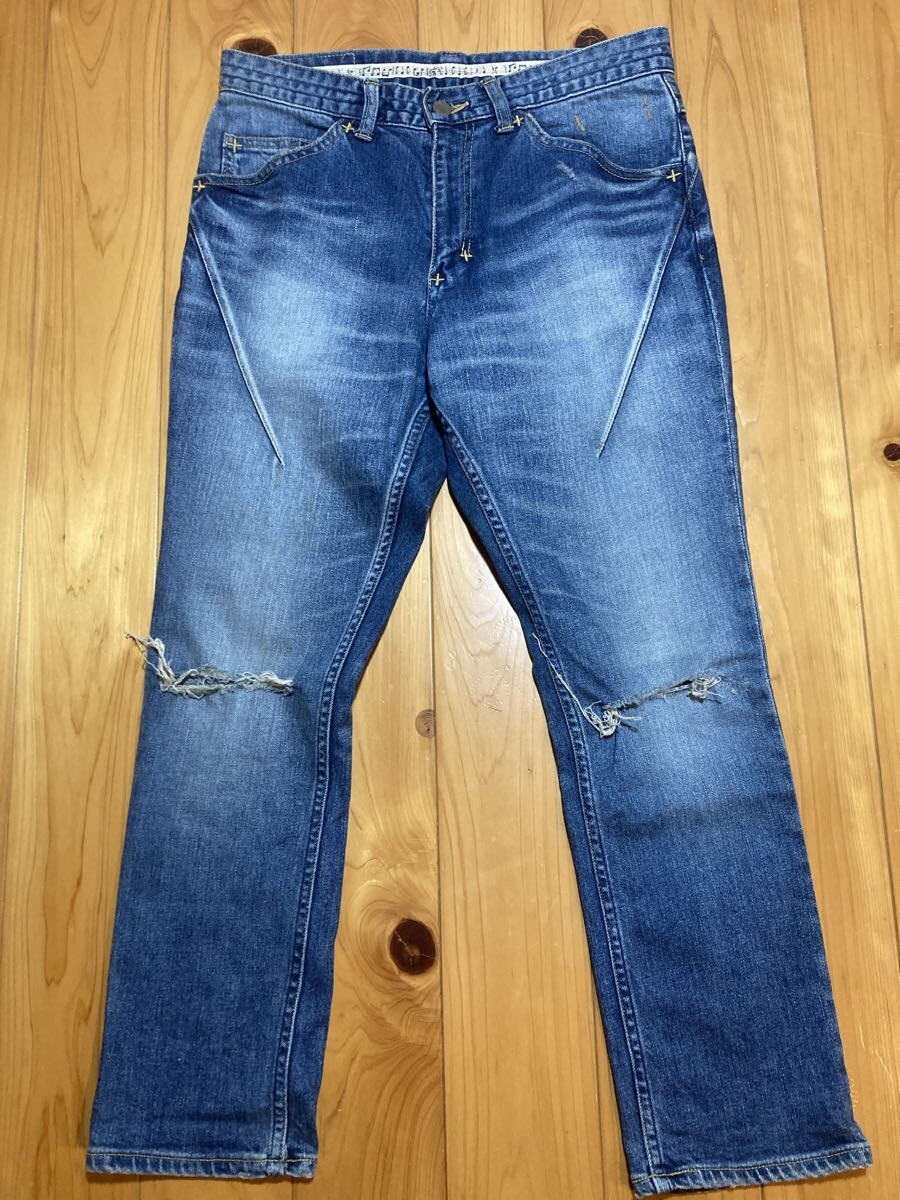 nnナンバーナインスキニーデニム膝ダメージ加工ストレッチブルー ジーパン パンツ ジーンズ_画像1