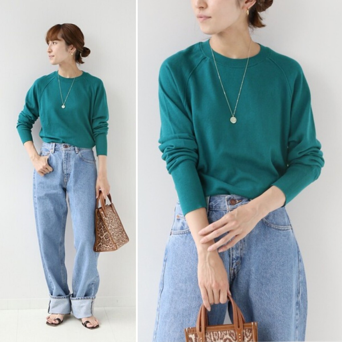 秋冬物★美品★FRAMeWORK コットンカシミヤクルーネックプルオーバー 定価15,400円 グリーン フレームワーク ニット セーター カジュアル_画像1