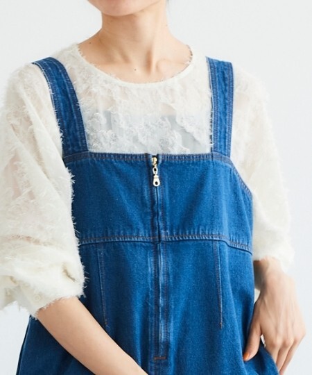 2024SS★美品★le.coeur blanc デニムフロントジップジャンスカ 定価13,200円 ブルー 春 夏 ルクールブラン ジャンパースカート 昨年 昨季_画像3