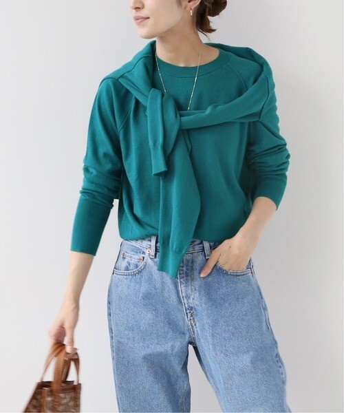 秋冬物★美品★FRAMeWORK コットンカシミヤクルーネックプルオーバー 定価15,400円 グリーン フレームワーク ニット セーター カジュアル_画像2