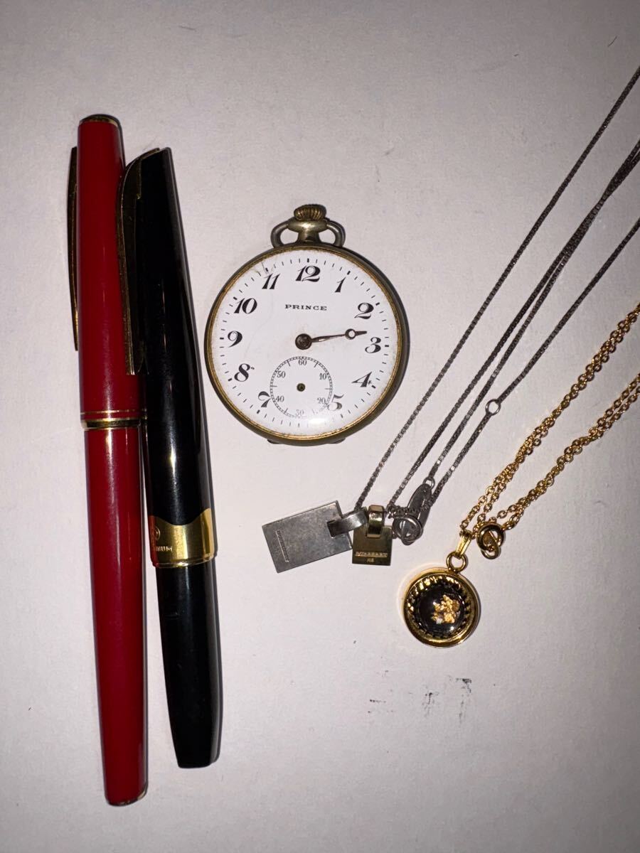 【1円スタート／18kまとめ】懐中時計 18K金無垢 BURBERRY シルバー×K18 ネックレス GOLD PARK 砂金　プラチナ万年筆 18Kペン先 まとめ_画像1