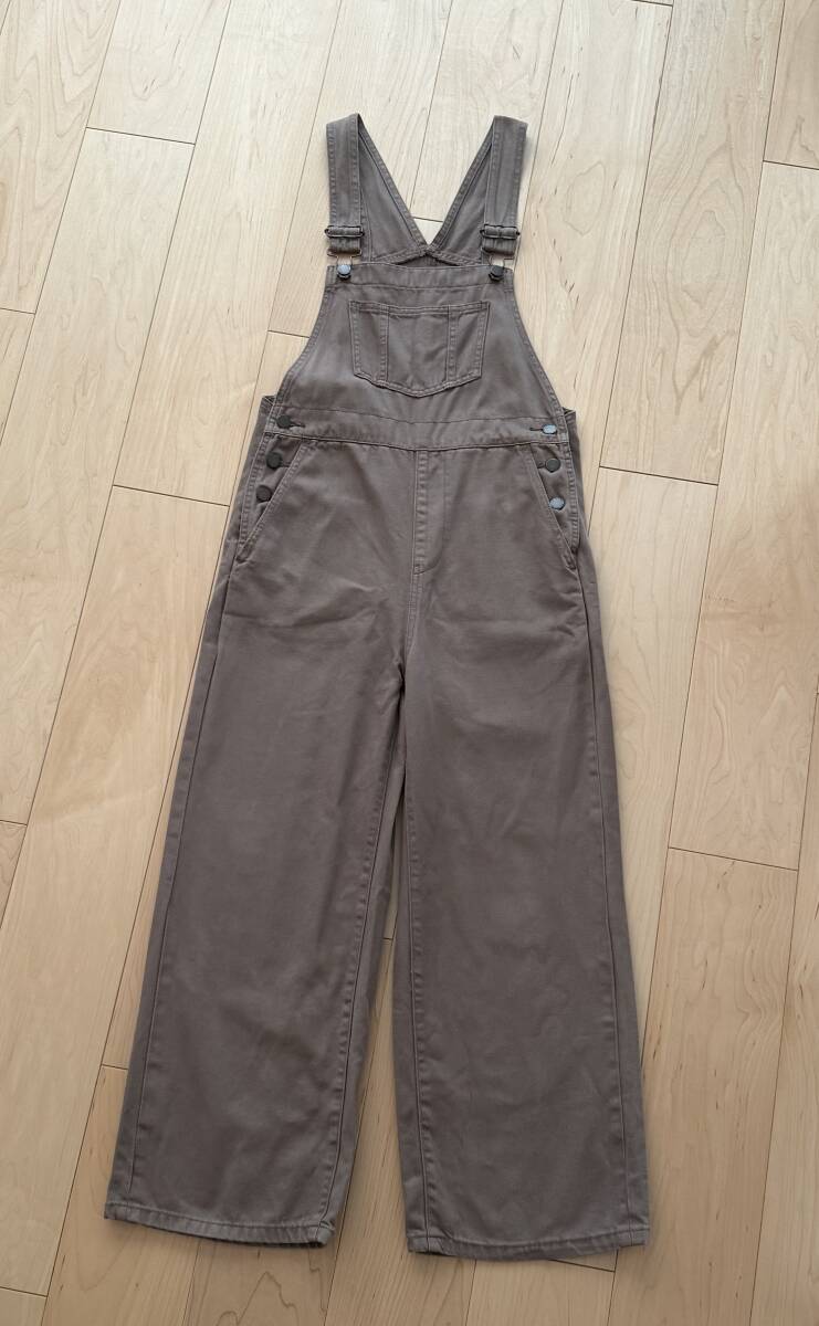 美品 GU ジーユー デニムサロペット ストレートパンツ オールイン オーバーオール ベージュ 茶色 ブラウン M women's_画像2