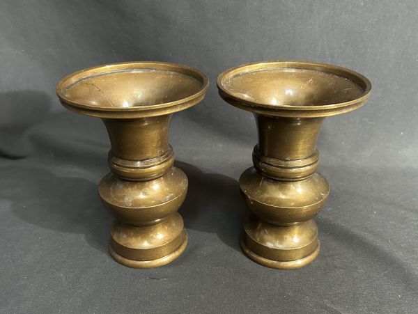 【S10-30】仏具 銅製 花入 花瓶 まとめて2点 旧家整理品_画像1