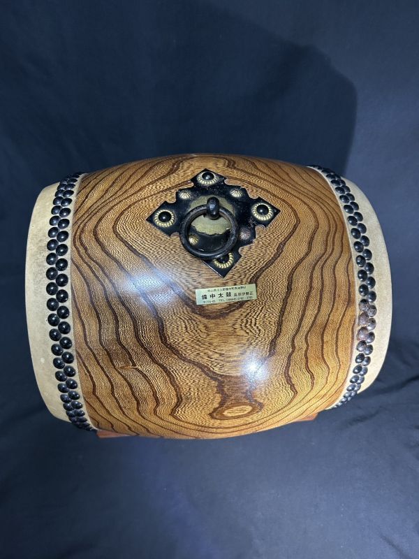 【S10-22】備中太鼓 時代和太鼓 撥 長胴太鼓 打楽器 台座付き 演奏可能 旧家整理品_画像3