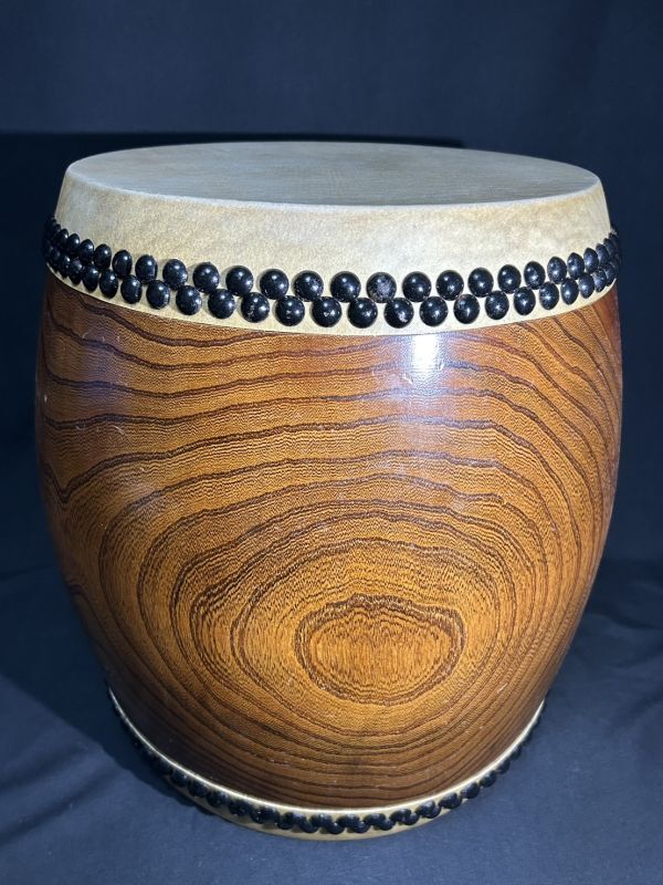 【S10-22】備中太鼓 時代和太鼓 撥 長胴太鼓 打楽器 台座付き 演奏可能 旧家整理品_画像4