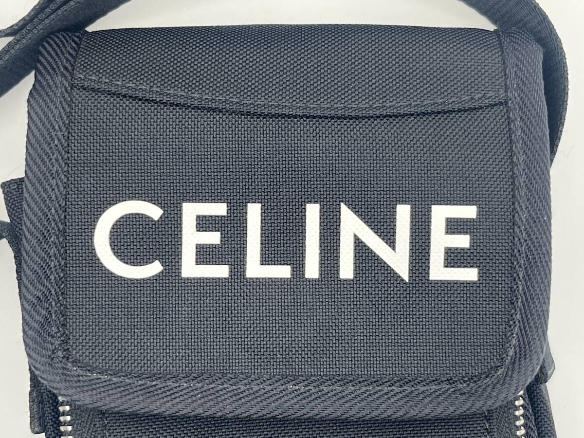 CELINE ショルダーバッグ トレッキング モバイルポーチ キャンバス ブラック_画像8