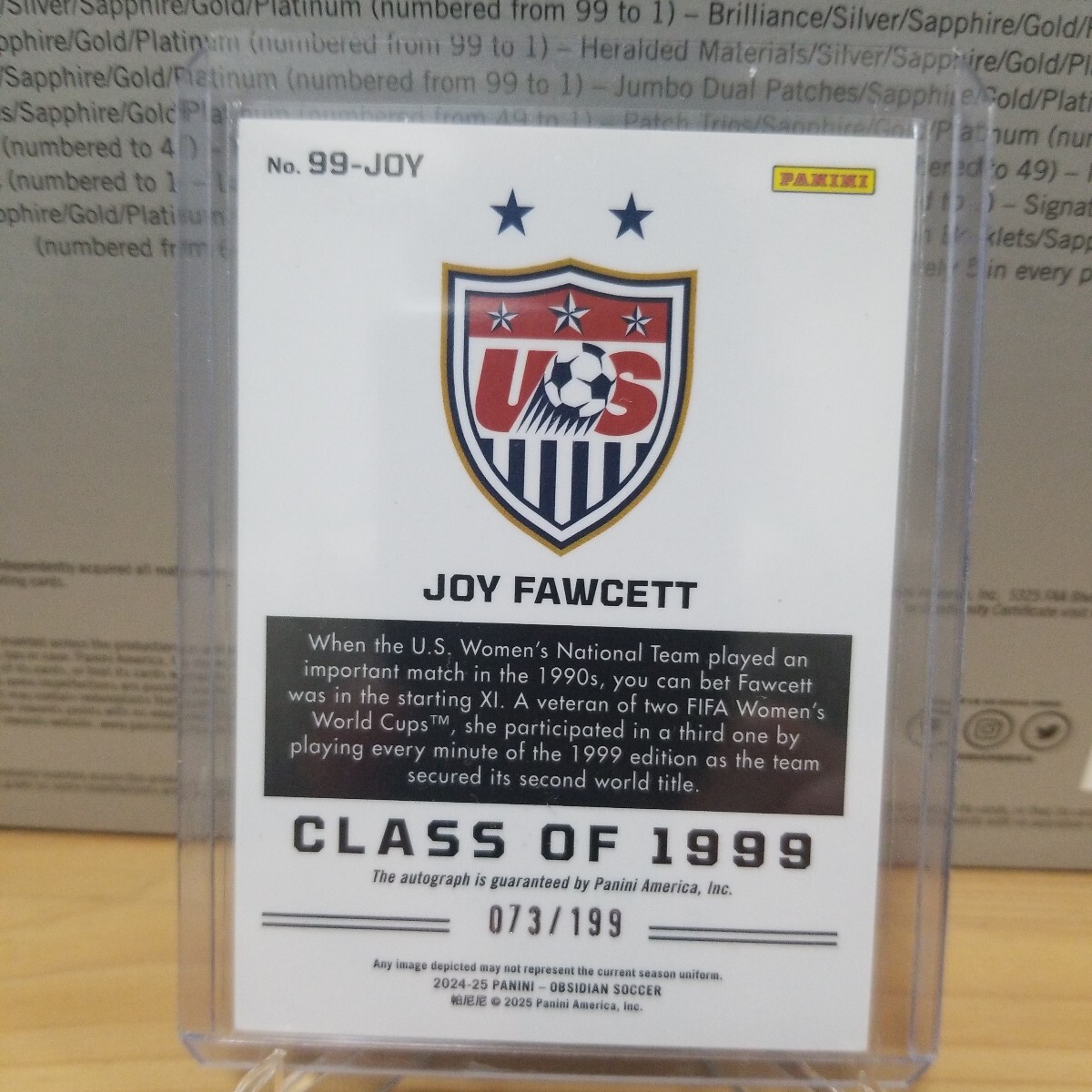 Panini Obsidian Soccer JOY FAWCETT Auto 直筆サインカード_画像2