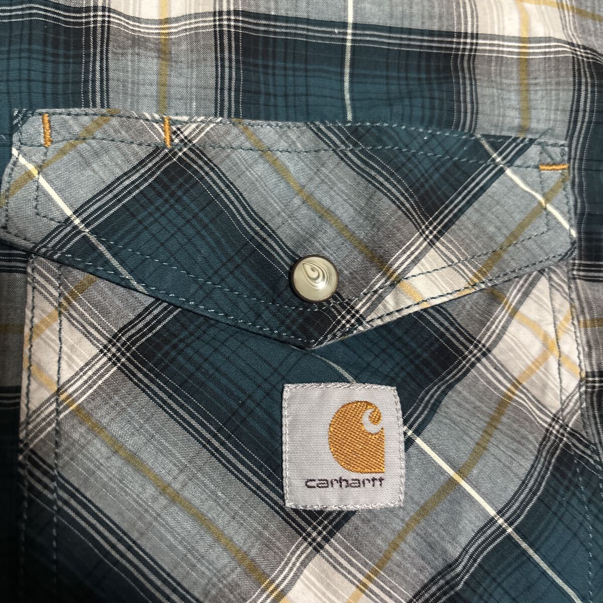 5回着用 carhartt カーハート チェック 長袖 ストレッチ ワーク シャツ 2XLグリーン系 レア_画像2