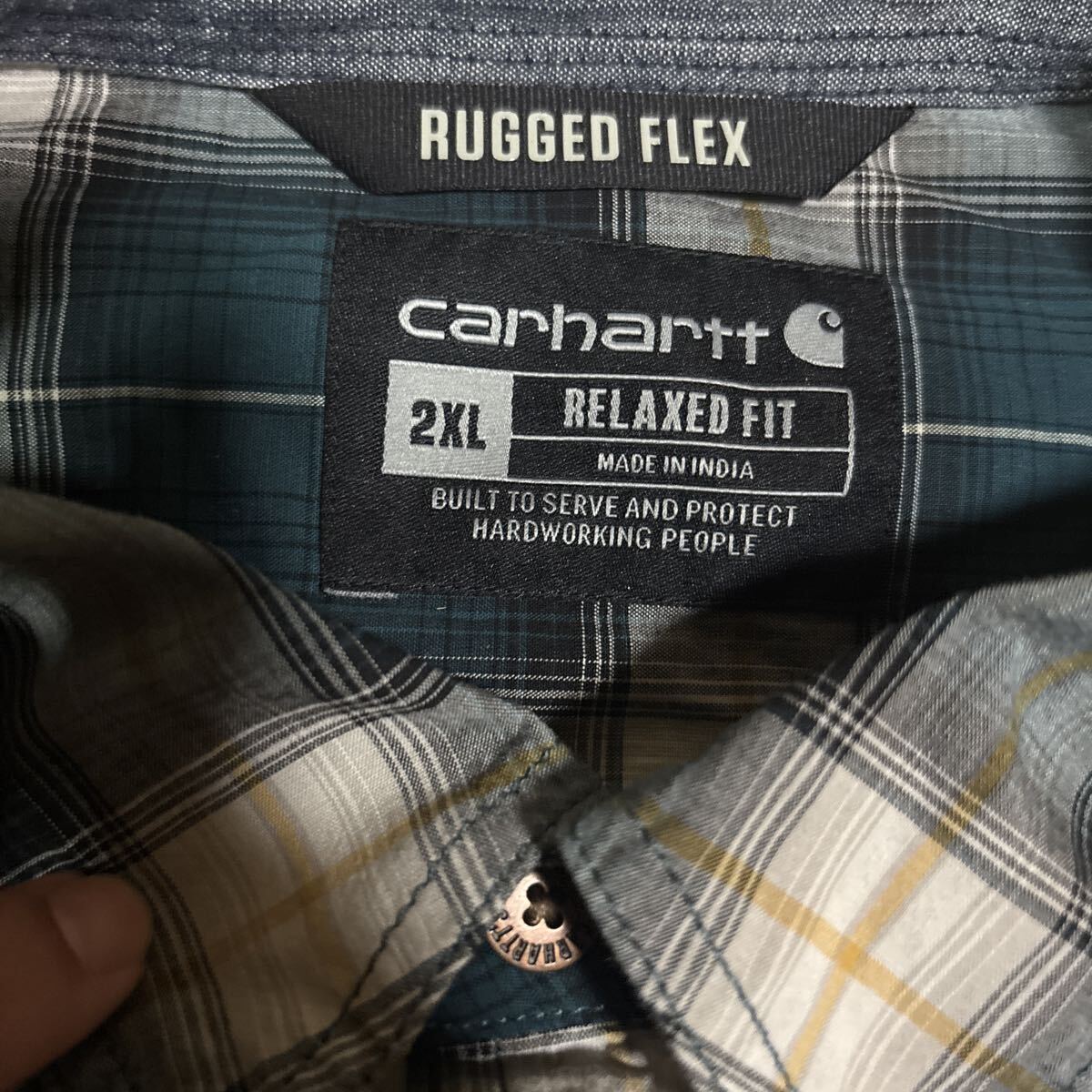5回着用 carhartt カーハート チェック 長袖 ストレッチ ワーク シャツ 2XLグリーン系 レア_画像4