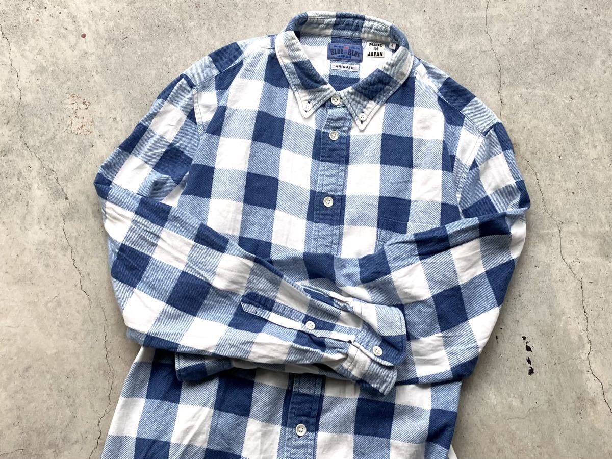 BLUE BLUE JAPAN インディゴ染め ネルシャツ 4/XL ハリウッドランチマーケット メンズ 長袖 ボタンダウン チェック_画像6