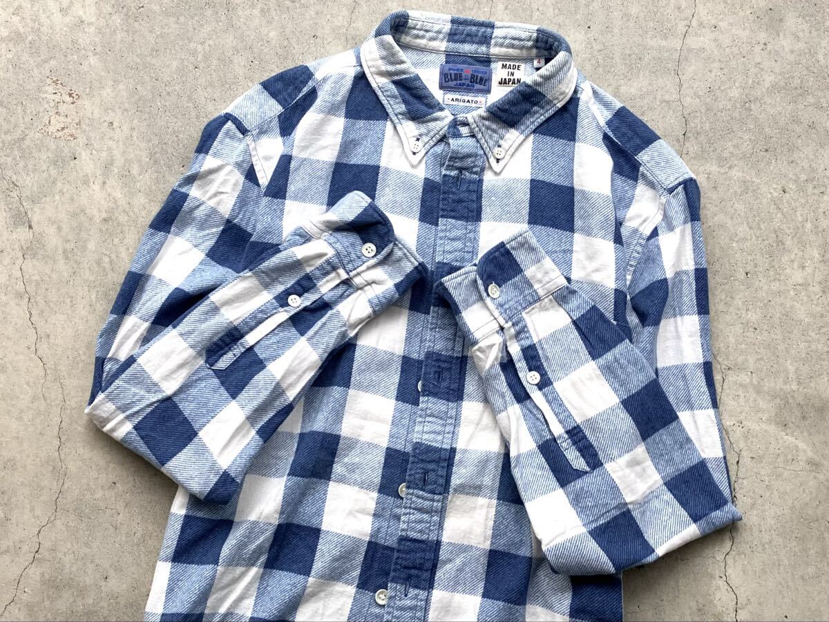 BLUE BLUE JAPAN インディゴ染め ネルシャツ 4/XL ハリウッドランチマーケット メンズ 長袖 ボタンダウン チェック_画像7