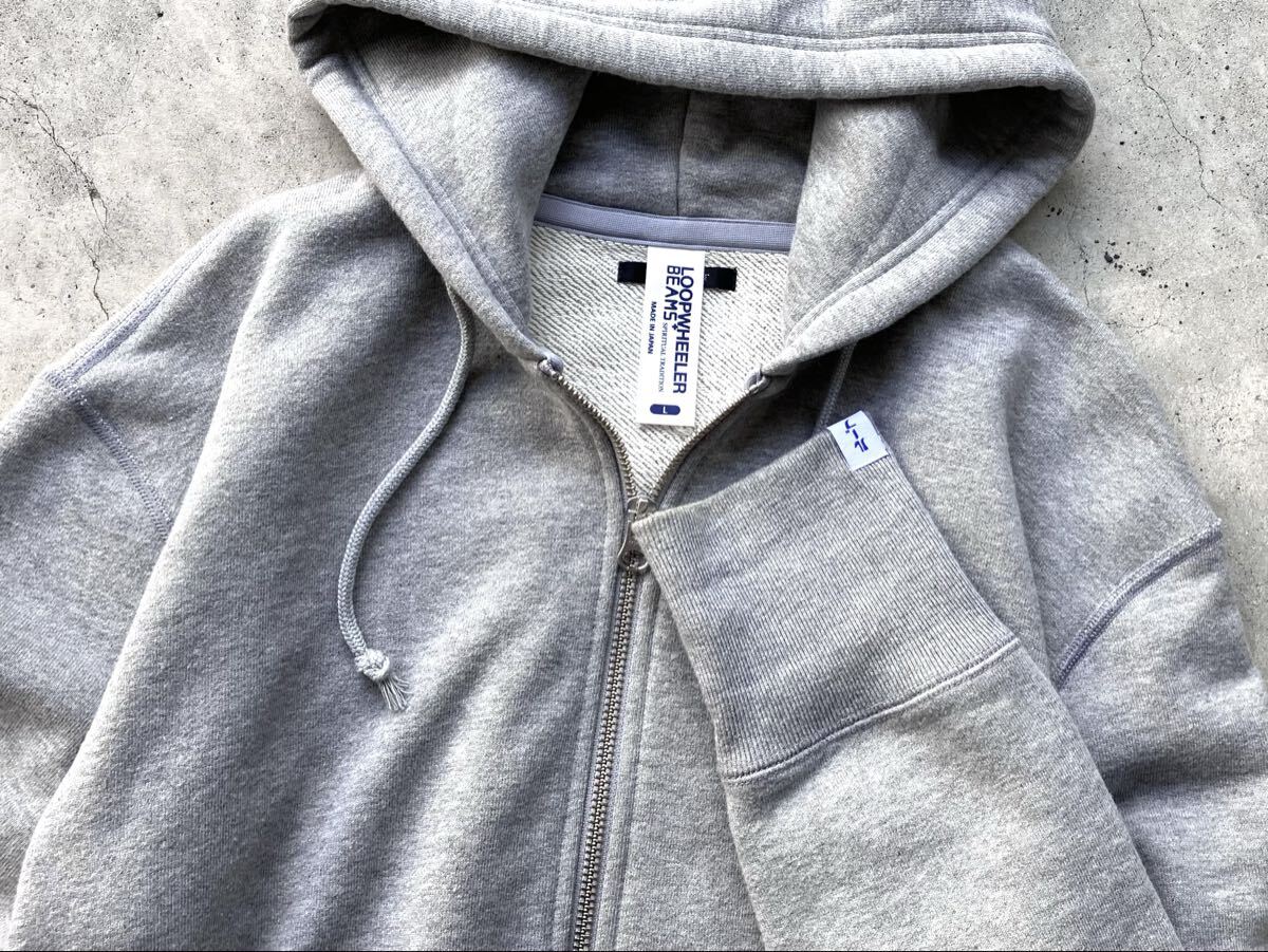 BEAMS PLUS別注 LOOPWHEELER 吊り里毛スウェット ジップアップパーカー L ビームスプラス メンズ トレーナー セーター 灰 グレー