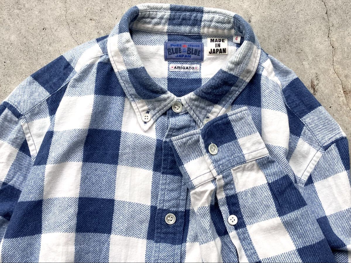 BLUE BLUE JAPAN インディゴ染め ネルシャツ 4/XL ハリウッドランチマーケット メンズ 長袖 ボタンダウン チェック_画像1
