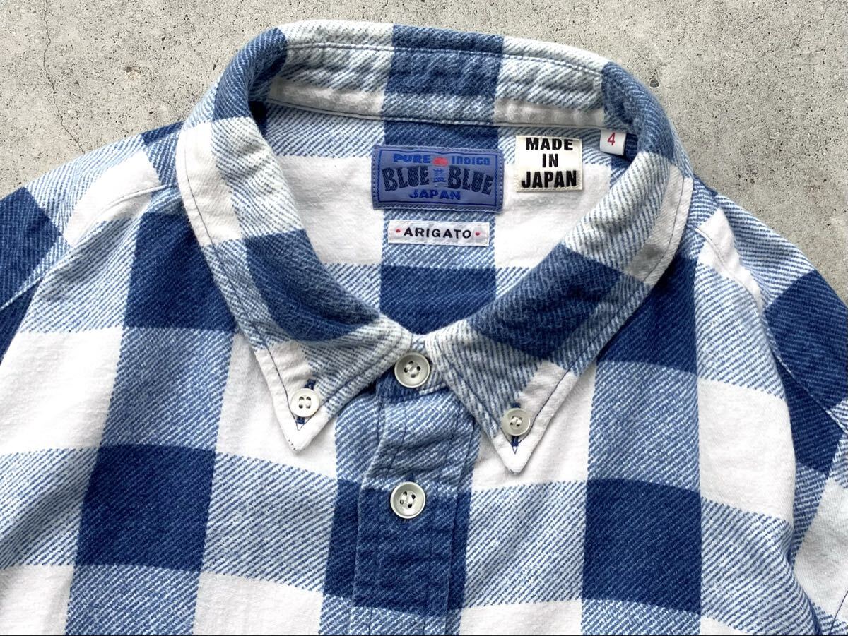 BLUE BLUE JAPAN インディゴ染め ネルシャツ 4/XL ハリウッドランチマーケット メンズ 長袖 ボタンダウン チェック_画像4
