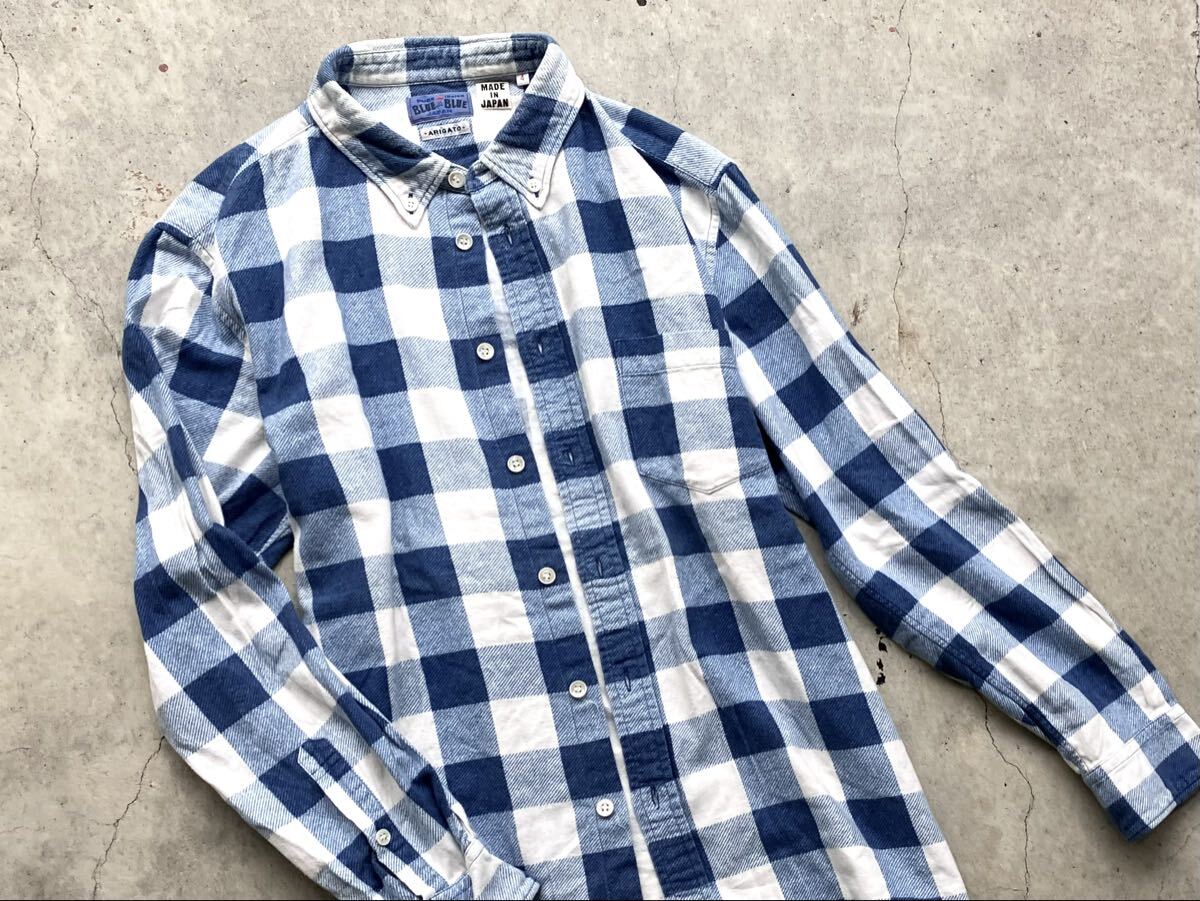 BLUE BLUE JAPAN インディゴ染め ネルシャツ 4/XL ハリウッドランチマーケット メンズ 長袖 ボタンダウン チェック_画像5