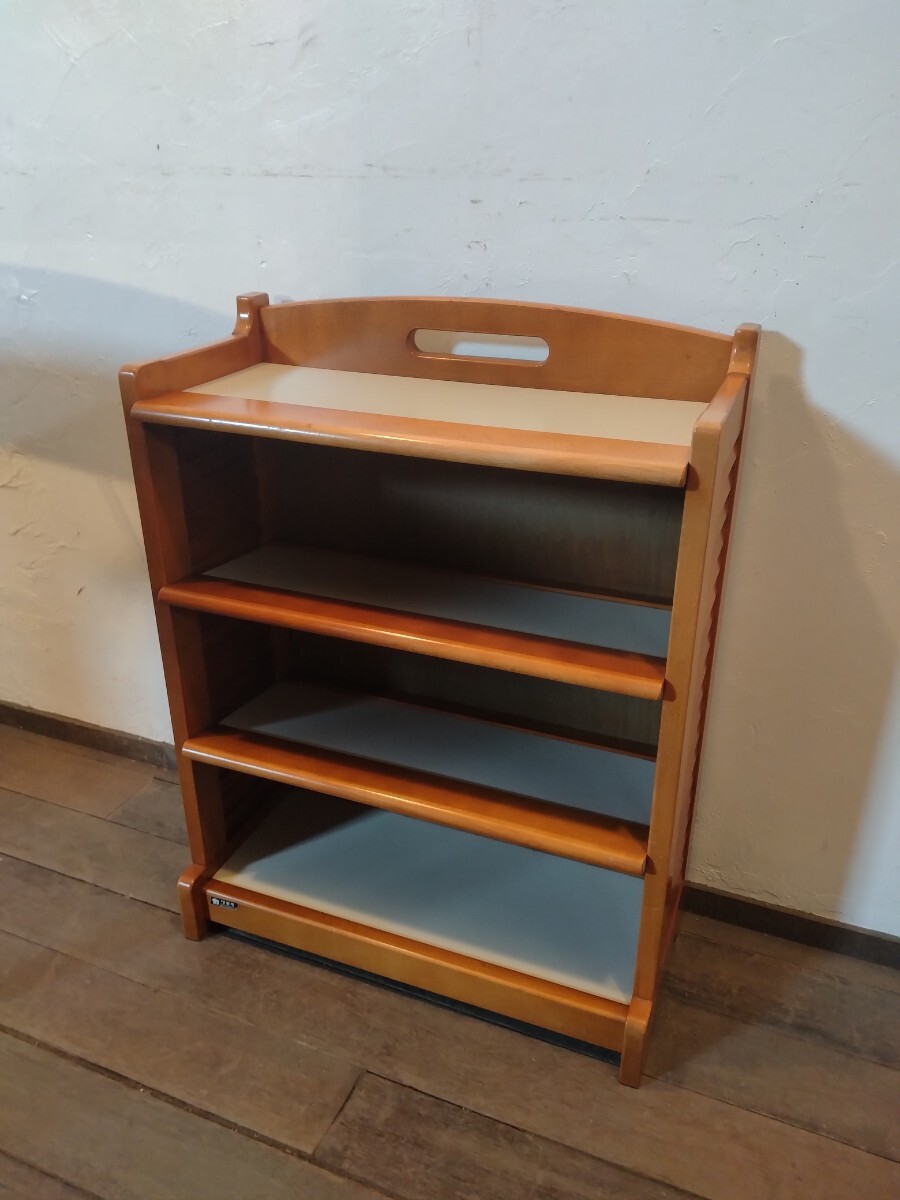 R71021-5 オールドカリモク当時物 小型4段本棚 幅約50cm奥行約24.5cm高さ約64.5cm_画像1