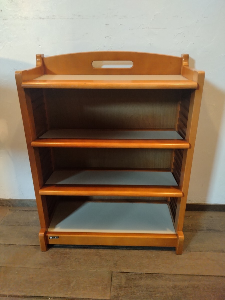 R71021-5 オールドカリモク当時物 小型4段本棚 幅約50cm奥行約24.5cm高さ約64.5cm_画像2