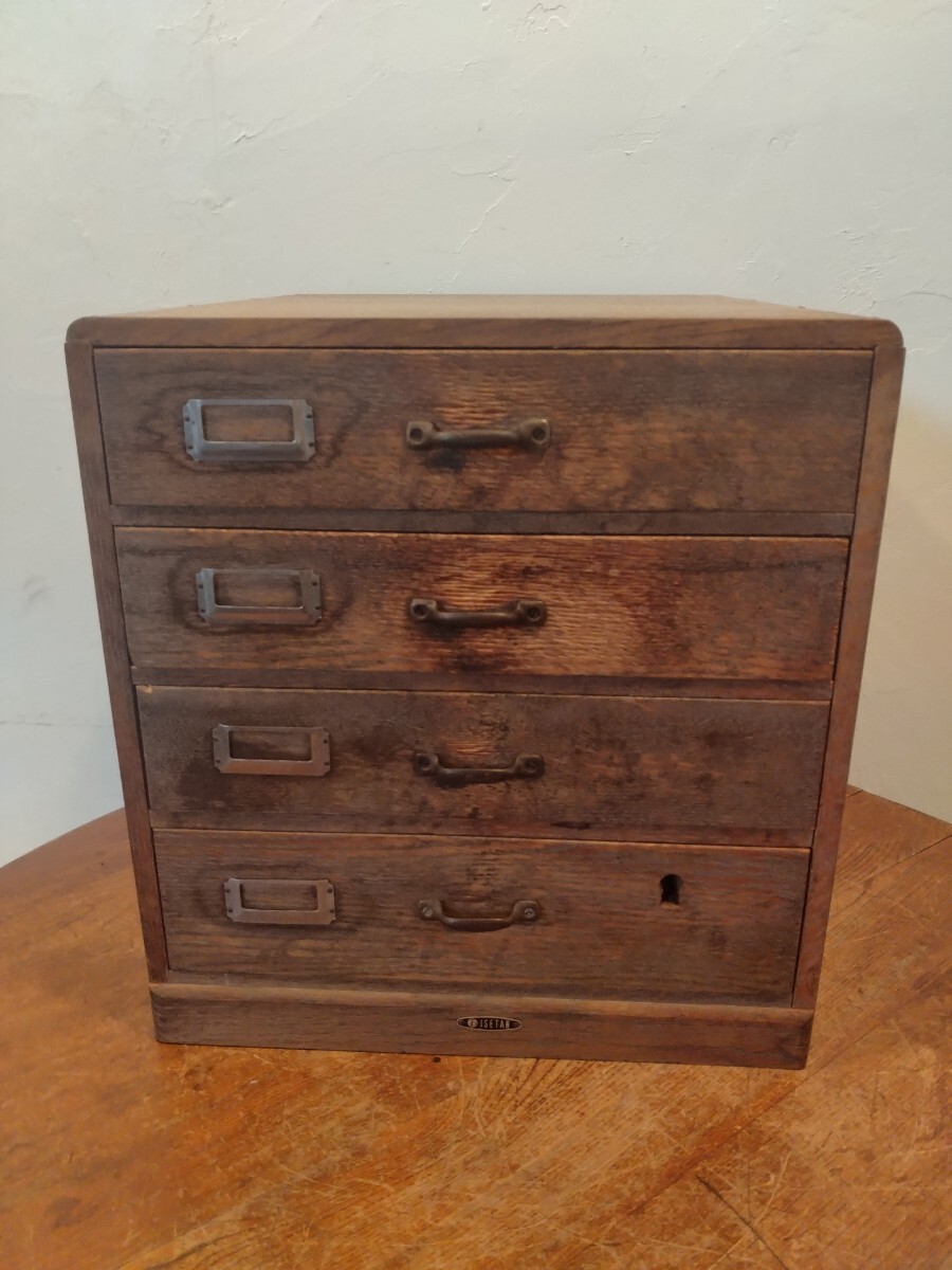 R71023-8古い商店で使われていた プレート付き 4段引き出し② 高さ約33cm幅約30.5cm奥行約38cm_画像2