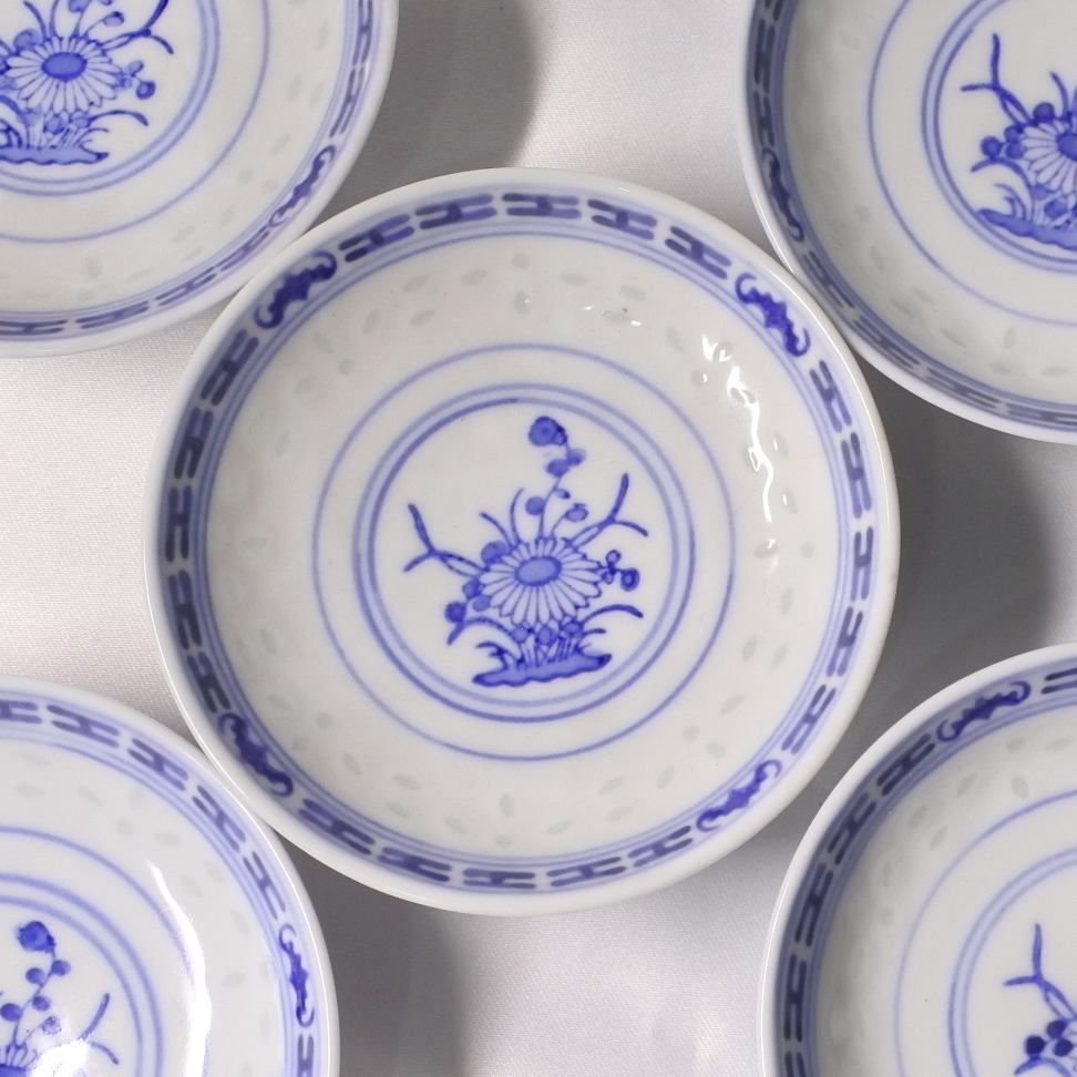 中国 景徳鎮 蛍手 玩玉 透かし 小皿 5枚セット タレ 醤油皿 ◆marineblue◆の画像2
