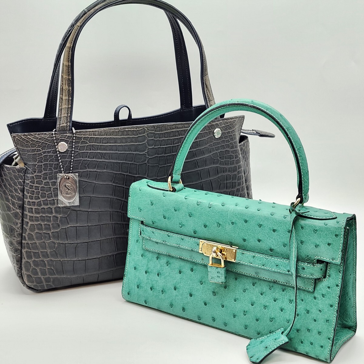 1円 CROCODILE GIANFRANCO FERRARI OSTRICH JRA CROIX ROYAL クロコダイル オーストリッチ ハンドバッグ クロワロワイヤル フェラーリ
