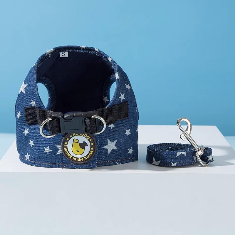 Y050 собака кошка Denim звезда рисунок шлейка с поводком комплект S размер не использовался 
