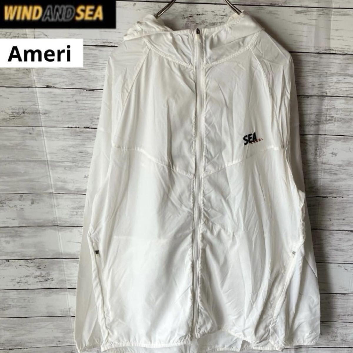 【希少コラボ】windandsea AMERI ナイロン ジャケット マウンテンパーカー 刺繍ロゴ 白 ジップ ホワイト ウィンダンシー_画像1