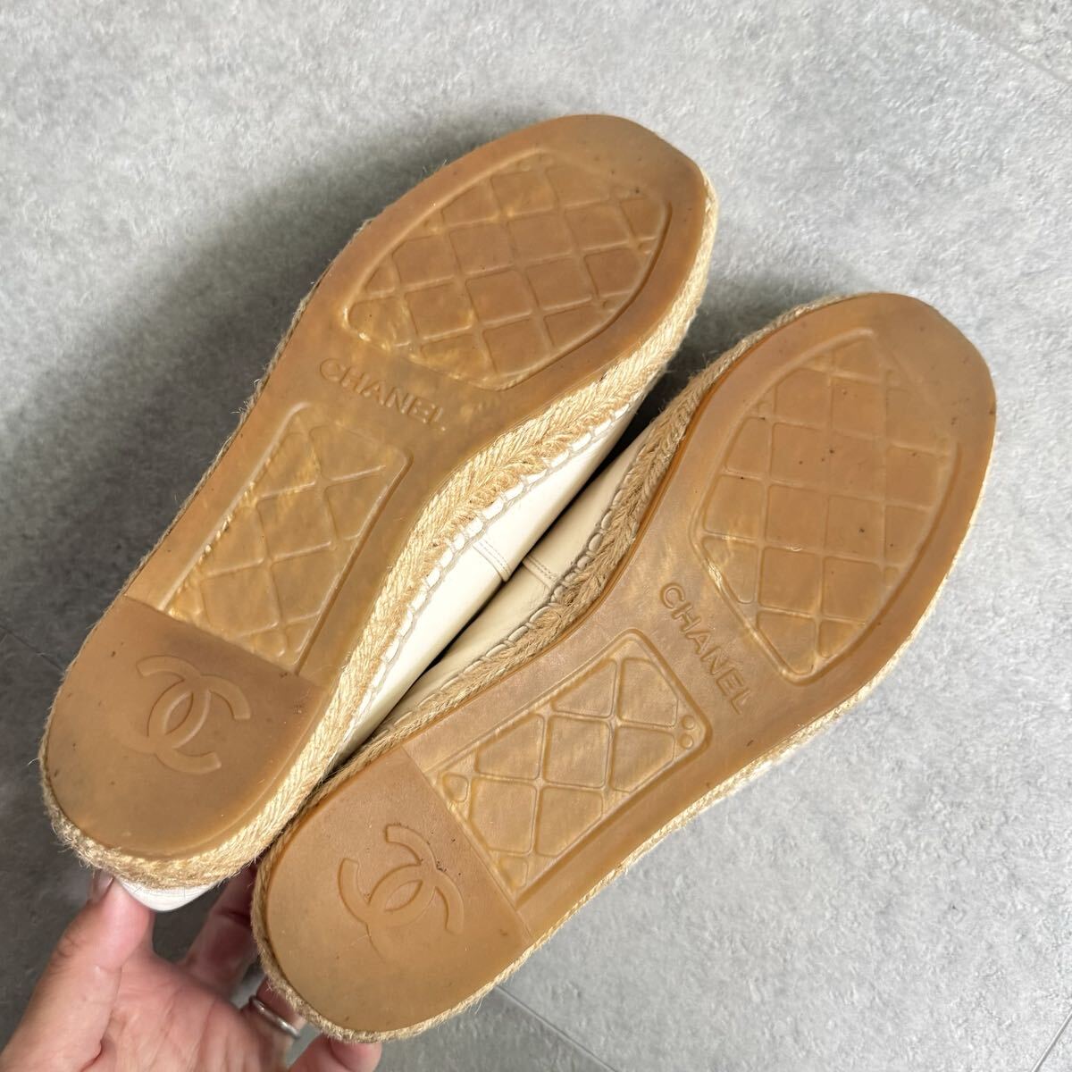 CHANEL シャネル エスパドリーユ ココマーク フラットシューズ レザー ホワイト 38 24.5cm レディース靴 スリッポン_画像10
