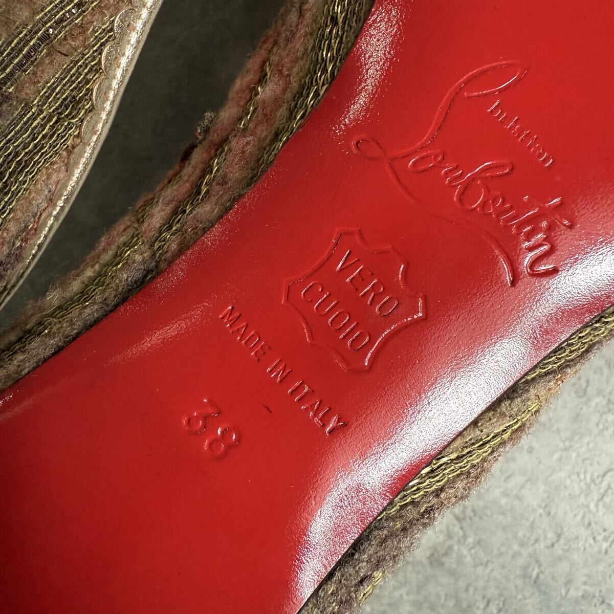 美品 Christian Louboutin クリスチャンルブタン ツイード リボン パンプス 38 25cm マルチカラー
