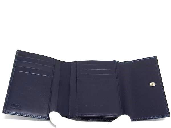 ■新品■未使用■ FURLA フルラ クロコダイル型押しレザー 三つ折り 財布 ウォレット 小銭入れ 札入れ カード入れ ブルー系 BR0522_画像4