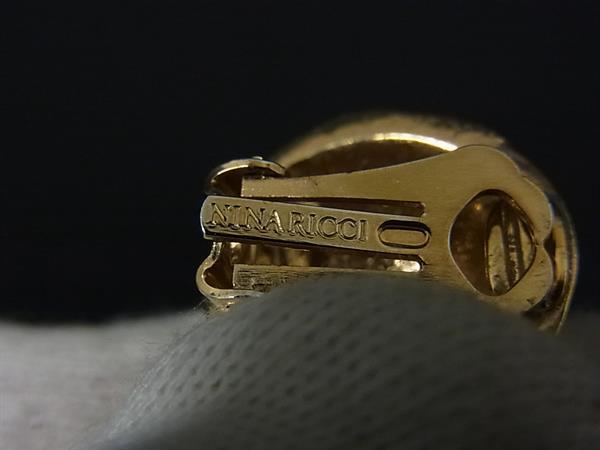 ■美品■ NINA RICCI ニナリッチ ラインストーン クリップ式 イヤリング アクセサリー レディース ゴールド系×シルバー系 DI6453_画像3