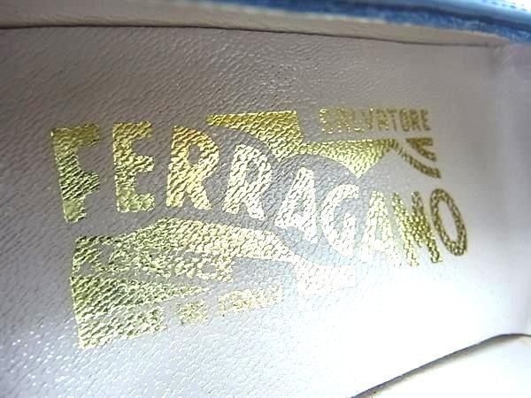Salvatore Ferragamo フェラガモ レザー×キャンバス パンプス ヒール 靴 シューズ レディース ネイビー系 DF9393_画像5