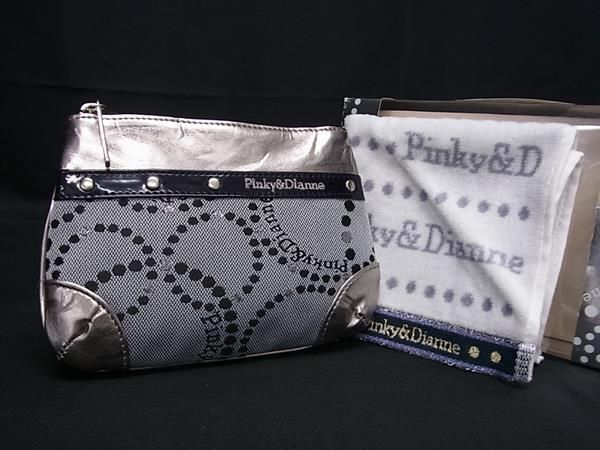 ■極美品■ PINKY & DIANNE ピンキーアンドダイアン キャンバス コットン マルチケース ハンカチーフ 2点セット グレー系 DF2346_画像1