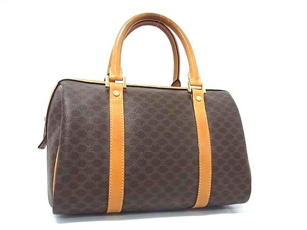 1円 ■美品■ CELINE セリーヌ マカダム柄 PVC×レザー ミニボストン ハンドバッグ トートバッグ ミニバッグ ダークブラウン系 GA5726_画像1