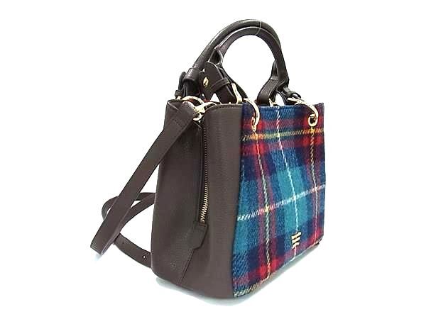 ■新品同様■ Samantha Thavasa サマンサ ハリスツイード コラボ レザー×ウール 2WAY ハンドバッグ ショルダー ブラウン系 BS1232_画像2