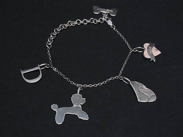 1円 ChristianDior クリスチャンディオール SV925 ハート ドッグ 犬 ブレスレット アクセサリー レディース シルバー系 BQ2460_画像1
