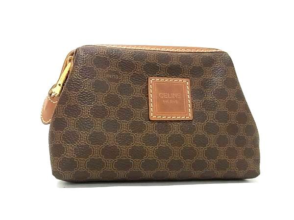 ■美品■ CELINE セリーヌ マカダム柄 PVC×レザー ポーチ マルチケース 小物入れ レディース ブラウン系 DH0366_画像1