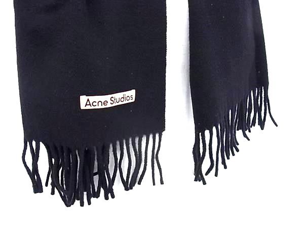 1円 ■新品同様■ Acne studios アクネステュディオス ウール100％ フリンジ マフラー ストール ショール 防寒具 ブラック系 FN4867_画像2