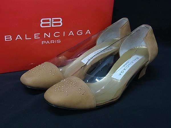 BALENCIAGA バレンシアガ スエード スタッズ ヒール パンプス 表記サイズ 37 1/2 (約25.5cm) 靴 シューズ ブラウン系 DG4884_画像1