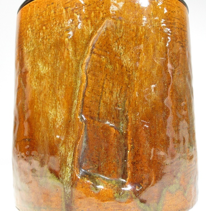 【B0985a】茶道具　大樋焼　大樋長阿弥　飴釉 水指　塗蓋　共布　即決_画像3