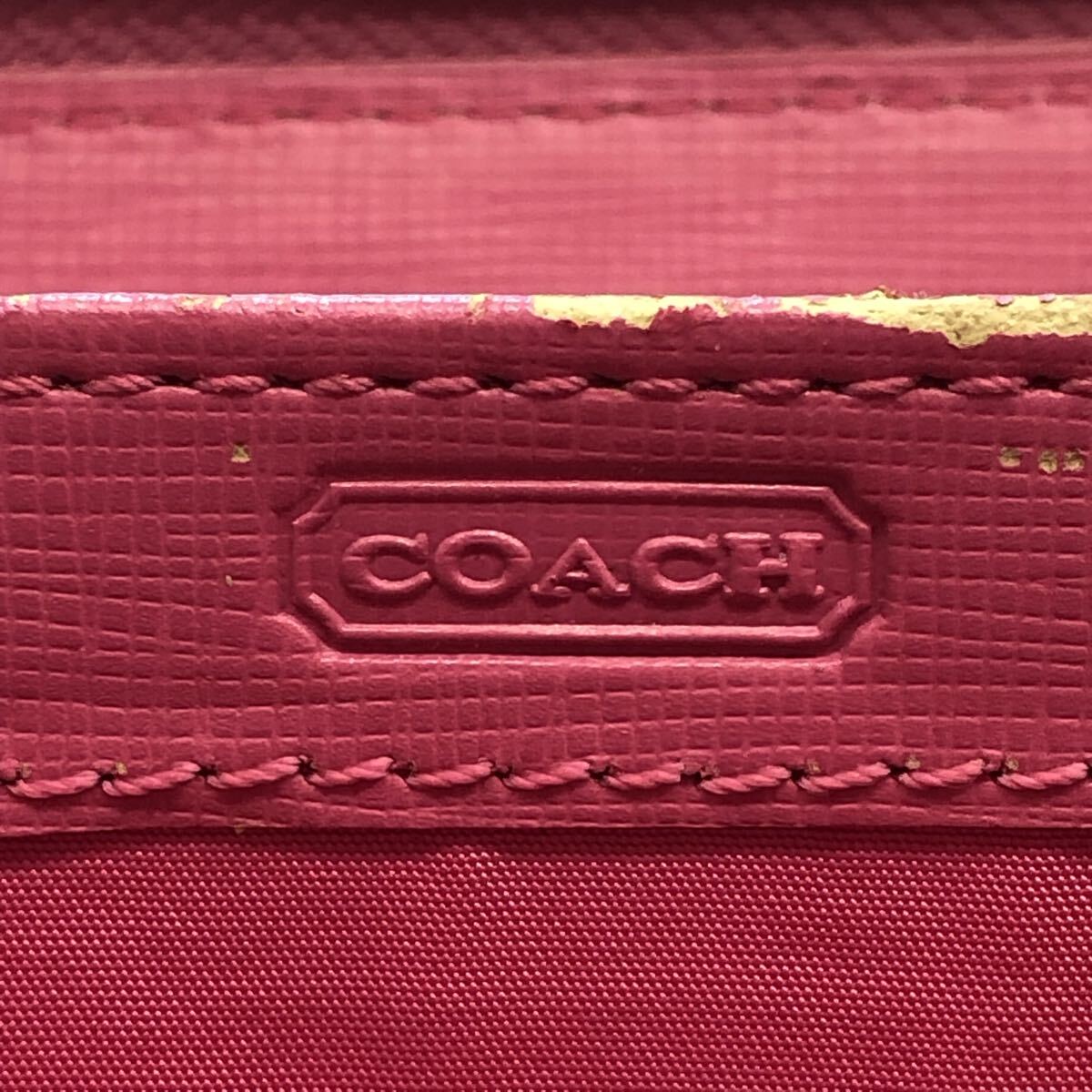 【037】 COACH コーチ 長財布 ウォレット ラウンドファスナー ピンク×ベージュ シグネチャー_画像7