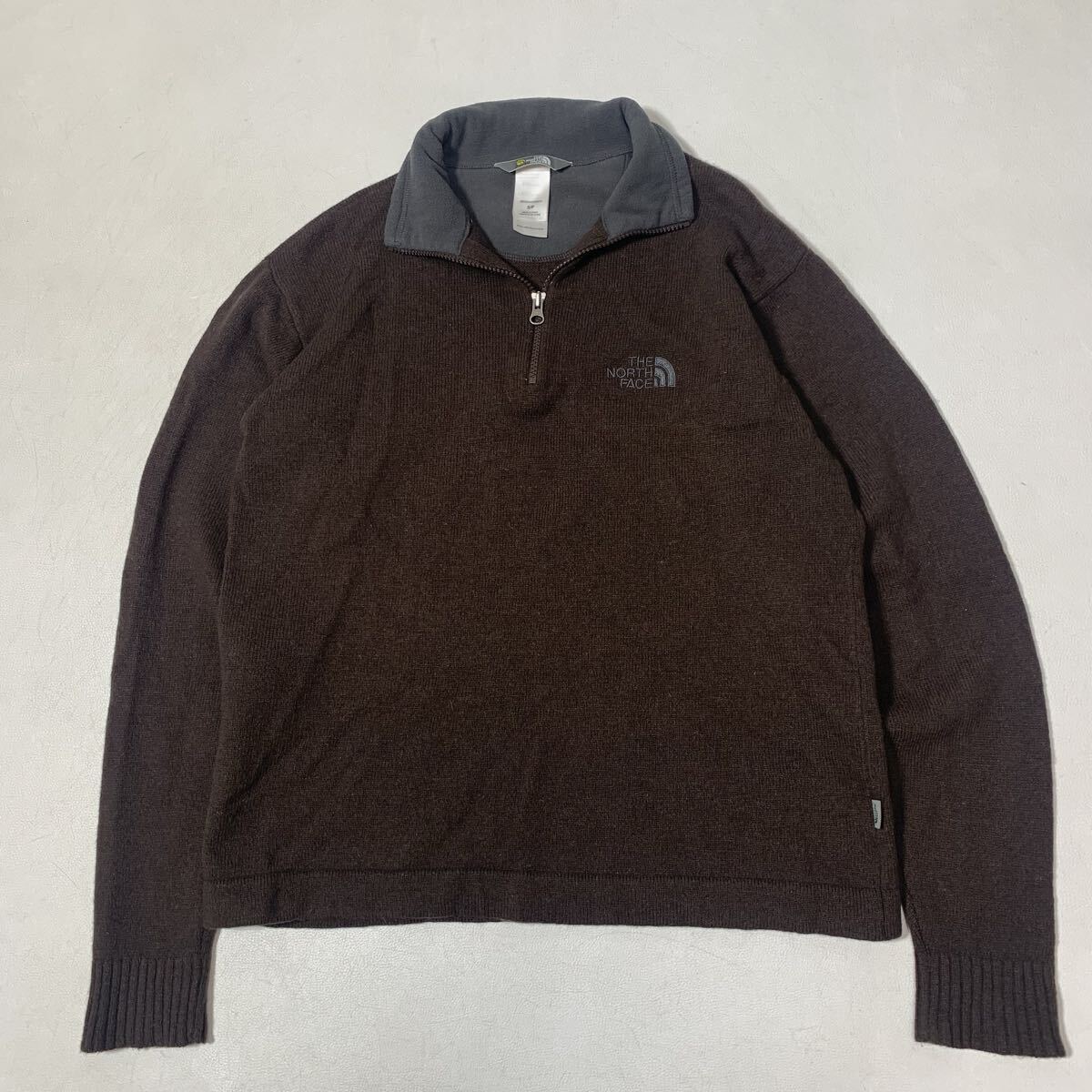 THE NORTH FACE A5 Series ラムウール ハーフジップ ニット プルオーバー ロゴ刺繍 メンズ S ブラウン セーター アウトドア 51016K._画像1