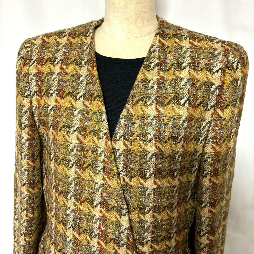 onwardオンワード JANE MORE マルチカラーチェック柄 スカートセットアップ 11号 Lサイズ ウールシルクジャケット スーツ カジュアル 女性_画像8