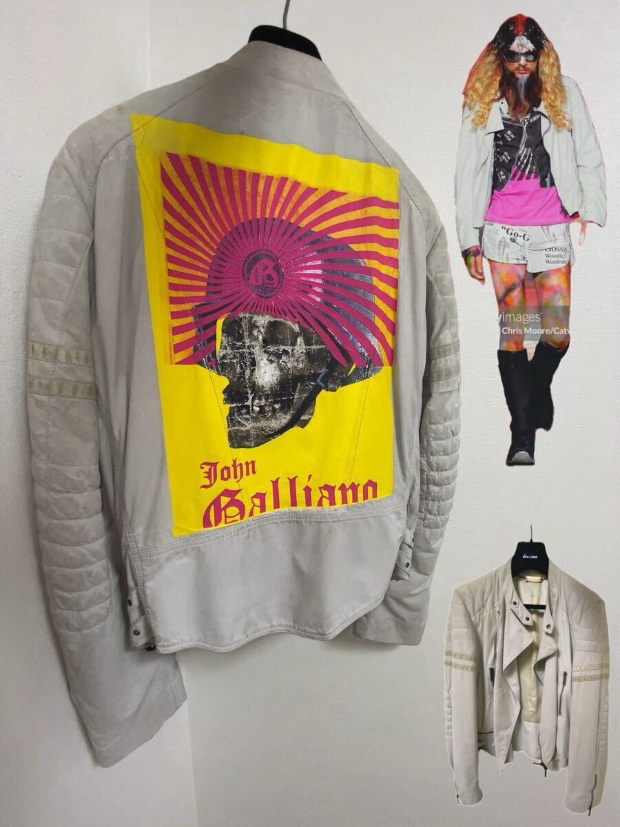 ジョンガリアーノ 2007年春夏 スカル柄カンガルーレザーライダース 46