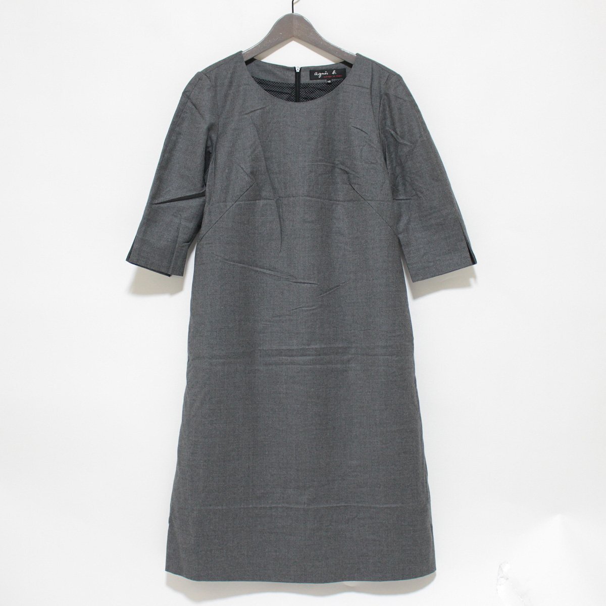 agnes b. アニエスベー フランス製 七分袖 ウール ロングワンピース 40_画像1