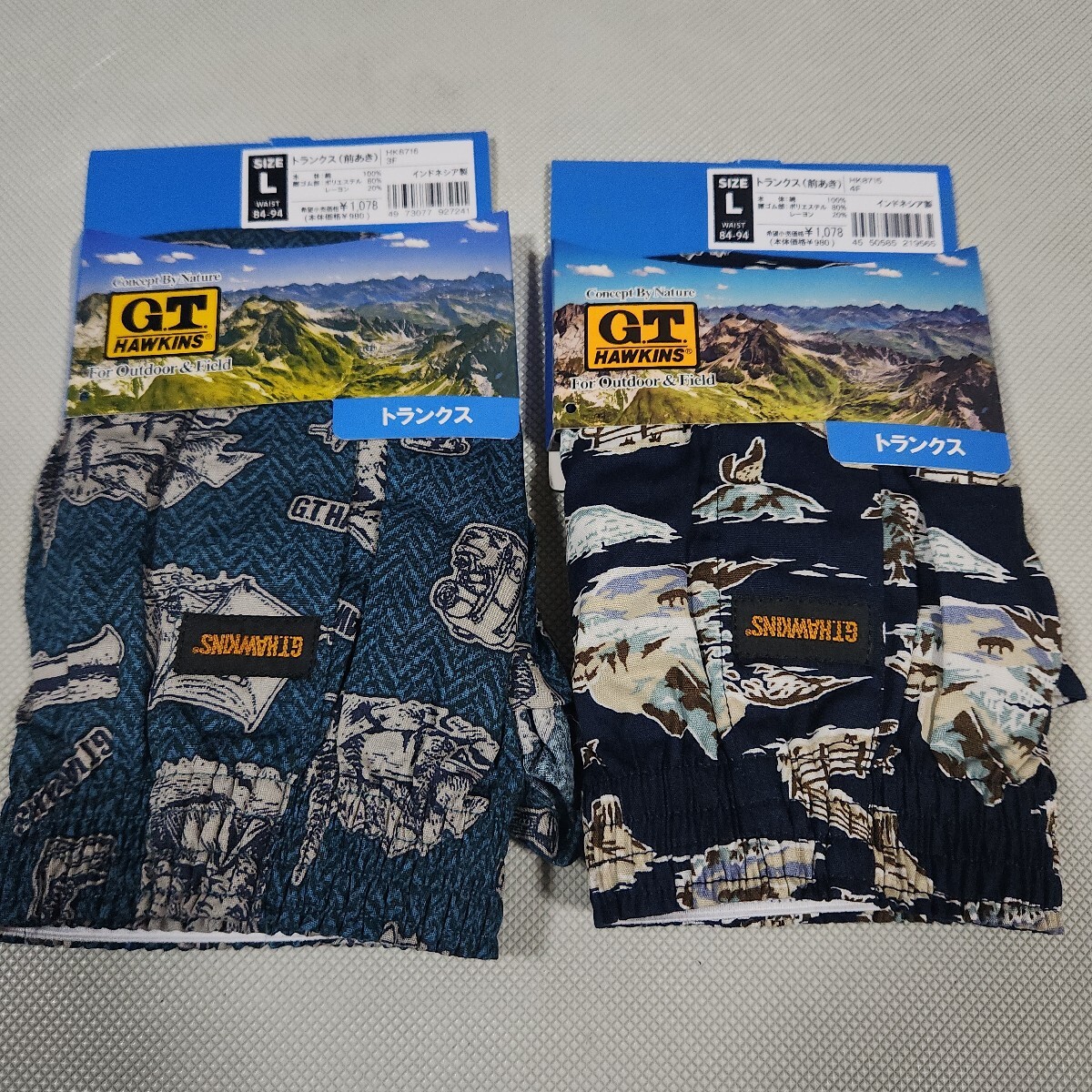 ⑤G.T.HAWKINS紳士用トランクス2枚セット Lサイズ 前あき 定価2156円 本体綿100% 紳士用肌着ブランド下着 GUNZEグンゼ  ホーキンス_画像1