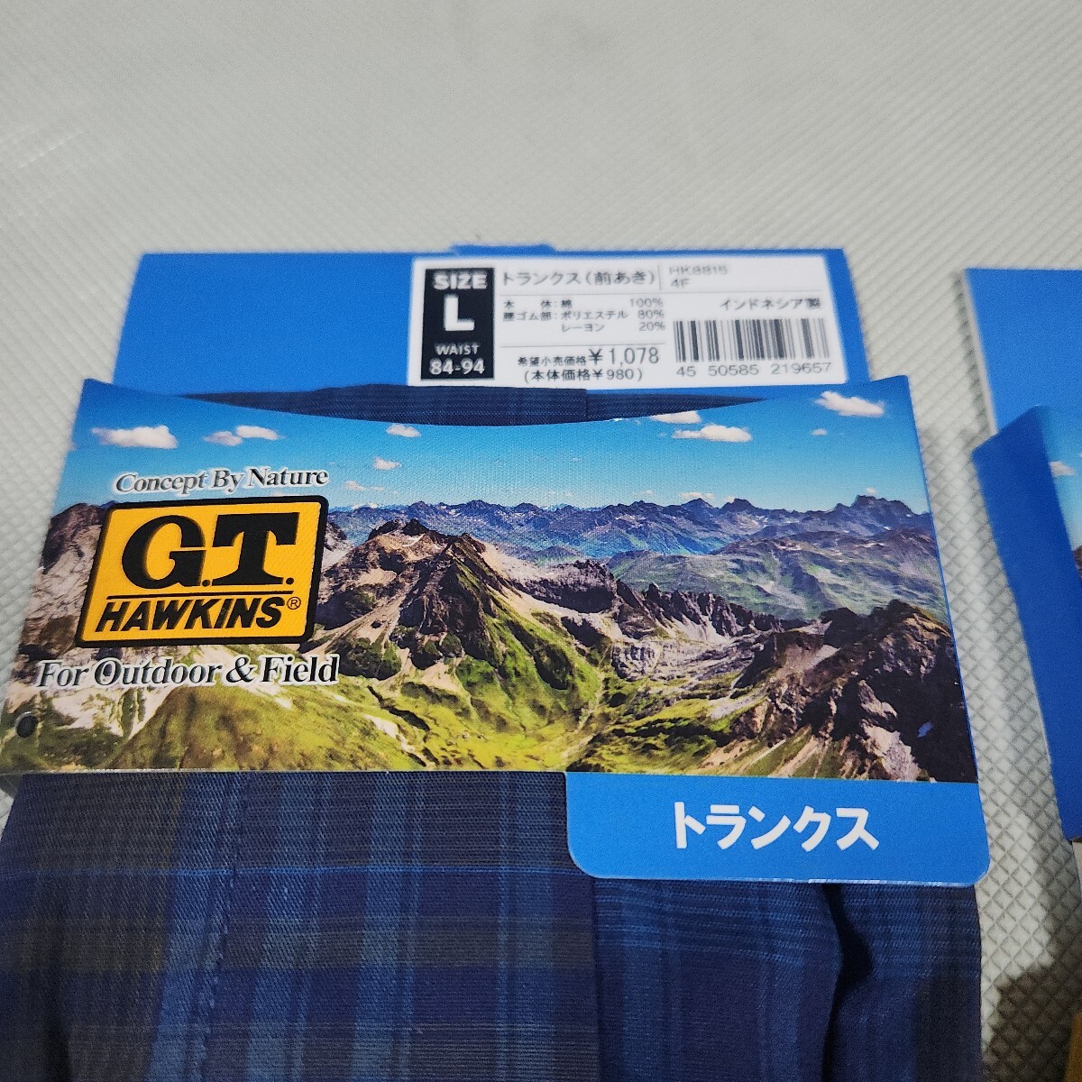 ⑥G.T.HAWKINS紳士用トランクス2枚セット Lサイズ 前あき 定価2156円 本体綿100% 紳士用肌着ブランド下着 GUNZEグンゼ  ホーキンス_画像3