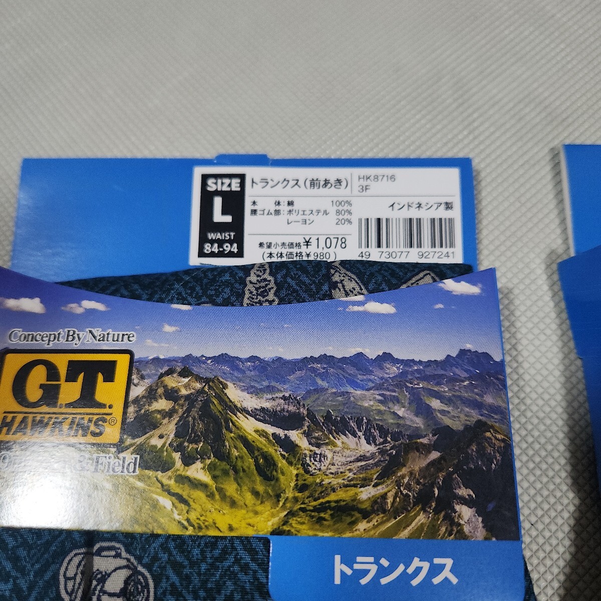 ⑦G.T.HAWKINS紳士用トランクス2枚セット Lサイズ 前あき 定価2156円 本体綿100% 紳士用肌着ブランド下着 GUNZEグンゼ ホーキンス_画像3