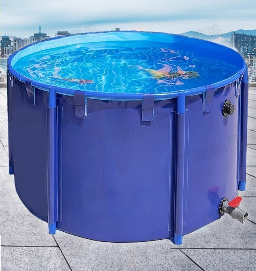 大型円形の帆布魚池厚手支柱 防水布貯水プール養(yǎng)殖水槽錦鯉一時飼育池1100L bhw0236